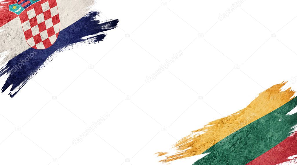 Flags of Croatia and Lithuania on White Background